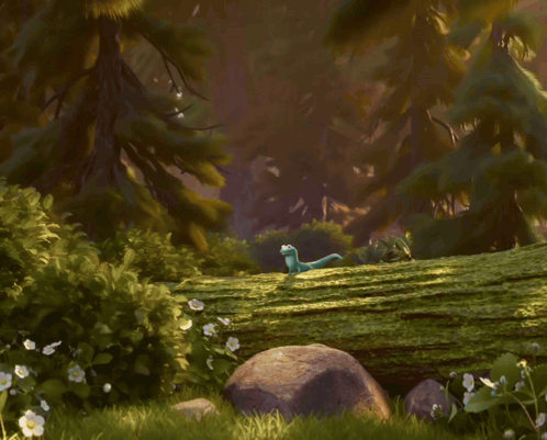 A Cartoon Lizard Is Standing On A Mossy Log And Smiling GIF