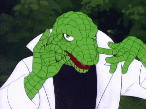 A Cartoon Lizard Is Wearing A White Coat And Making A Face . GIF