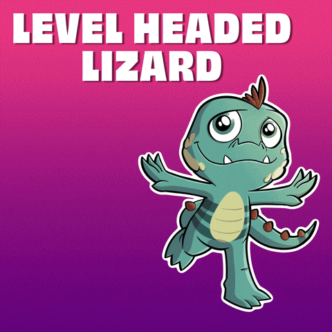 A Cartoon Lizard With The Words Level Headed Lizard Behind It GIF