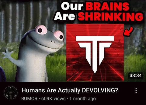 A Cartoon Lizard With The Words Our Brains Are Shrinking Next To It GIF