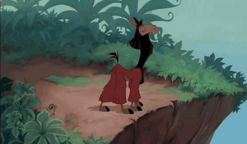 A Cartoon Llama Is Standing On A Cliff With A Blue Sky In The Background GIF