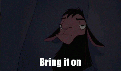 A Cartoon Llama Says Bring It On In A Dark Background GIF