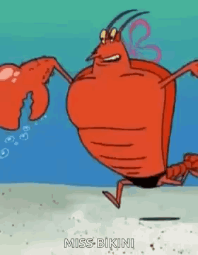 A Cartoon Lobster Is Running On A Beach . GIF