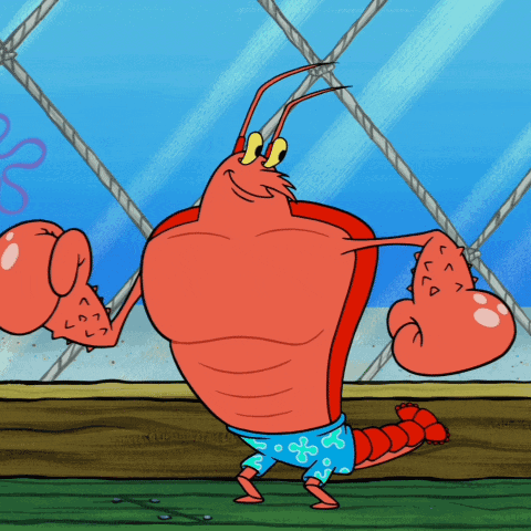 A Cartoon Lobster With A Tattoo Of Y On His Arm GIF