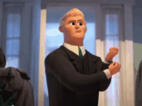 A Cartoon Man In A Suit And Tie Is Standing In Front Of A Window GIF