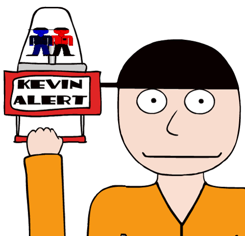 A Cartoon Man Is Holding A Sign That Says Kevin Alert GIF