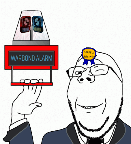 A Cartoon Man Is Holding Up A Warbond Alarm GIF