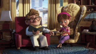 A Cartoon Man Is Reading A Book To A Girl GIF