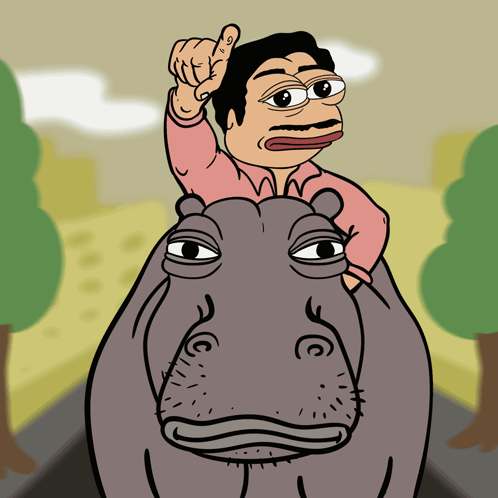 A Cartoon Man Is Riding On The Back Of A Hippopotamus GIF