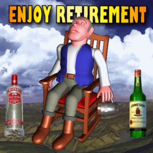 A Cartoon Man Is Sitting In A Rocking Chair Next To A Bottle Of Smirnoff Vodka GIF