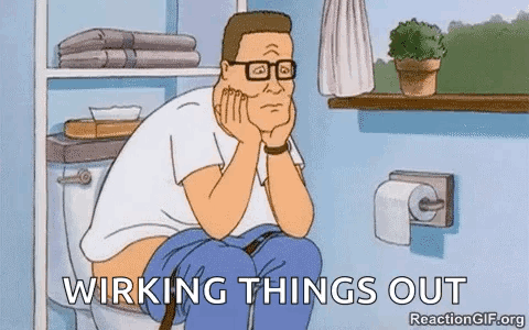 A Cartoon Man Is Sitting On A Toilet With His Hands On His Face . GIF