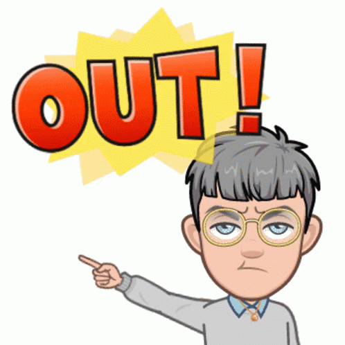 A Cartoon Man Pointing At The Word Out GIF
