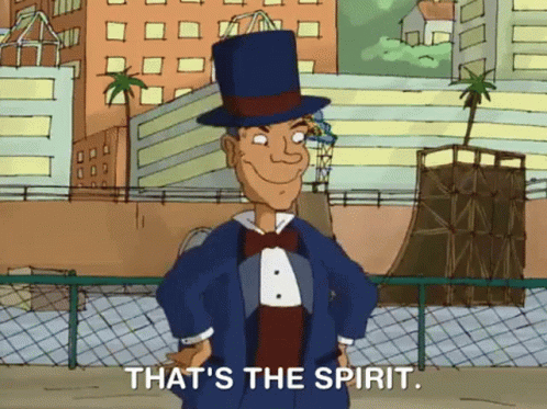 A Cartoon Man Wearing A Top Hat And A Tuxedo Says That 'S The Spirit GIF