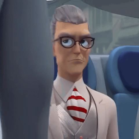 a cartoon man wearing glasses and a tie is sitting on a plane .
