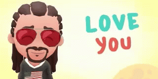 A Cartoon Man Wearing Sunglasses And A Shirt That Says `` Love You '' GIF