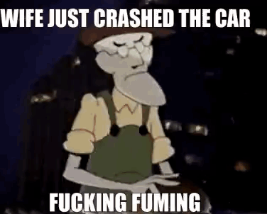 A Cartoon Man With A Beard And Glasses Is Sitting In A Car . GIF