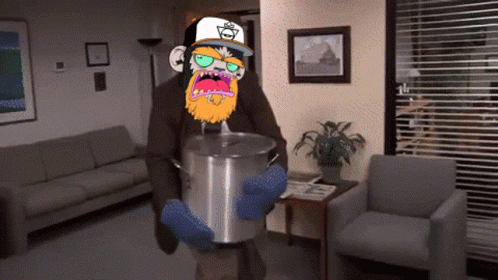 A Cartoon Man With A Beard Is Holding A Large Pot GIF