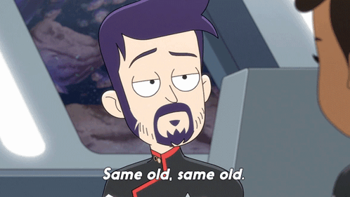 a cartoon man with a beard says " same old same old "