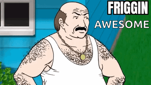 Cartoon Man With Mustache And Friggin Awesome Sign GIF