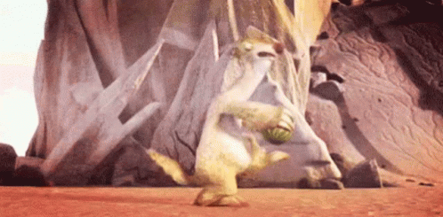 A Cartoon Meerkat Is Standing On Its Hind Legs In Front Of A Rock Formation . GIF