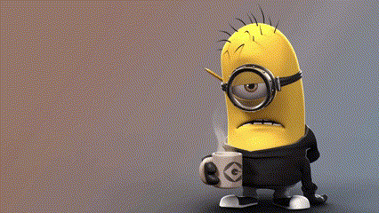 A Cartoon Minion Holding A Cup Of Coffee And A Pencil GIF