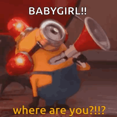 A Cartoon Minion Is Holding A Megaphone And Asking Where Are You . GIF