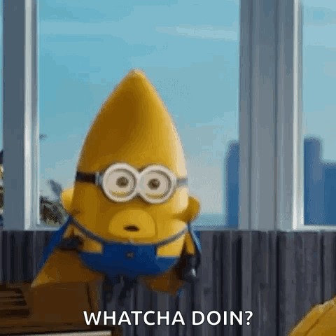 Minion Sitting In Front Of Window Asking Whatcha Doin GIF