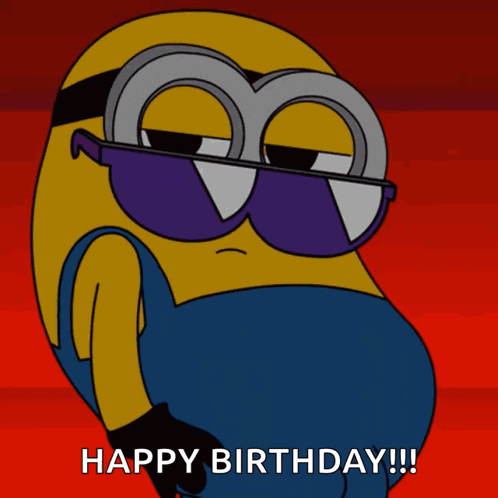 A Cartoon Minion Wearing Sunglasses With The Words Happy Birthday Written Below Him GIF