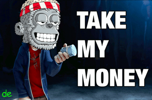 A Cartoon Monkey Holding A Flashlight With The Words Take My Money Below Him GIF