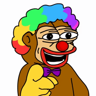 A Cartoon Monkey Is Dressed As A Clown And Pointing At The Camera GIF
