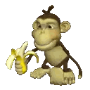 a cartoon monkey is eating a banana with a white background