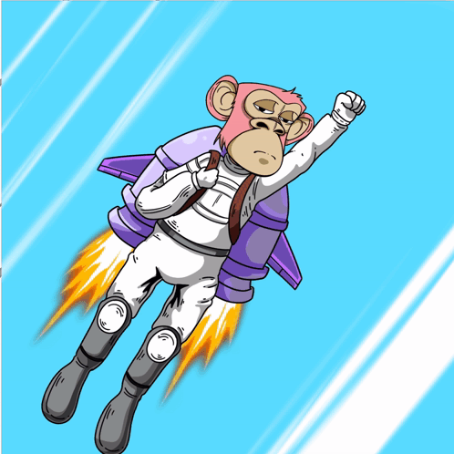 A Cartoon Monkey Is Flying Through The Air With A Purple Backpack GIF
