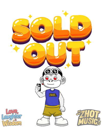 A Cartoon Monkey Is Holding A Cell Phone In Front Of The Words Sold Out GIF