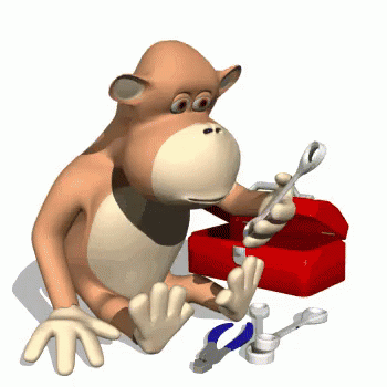 A Cartoon Monkey Is Holding A Wrench Next To A Red Toolbox GIF