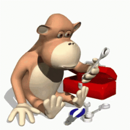 A Cartoon Monkey Is Holding A Wrench Next To A Toolbox GIF
