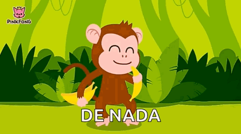 A Cartoon Monkey Is Holding Two Bananas And The Word De Nada Is On The Bottom Right GIF