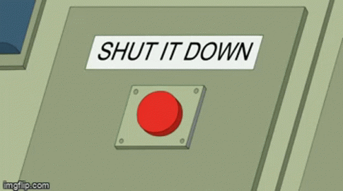 A Cartoon Monkey Is Pressing A Red Button That Says Shut It Down GIF