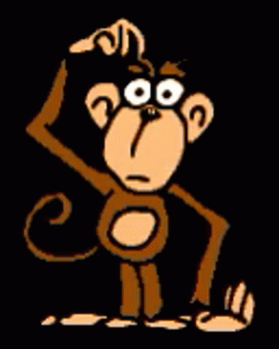 A Cartoon Monkey Is Scratching His Head And Making A Funny Face . GIF