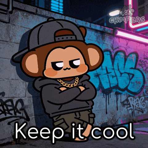 A Cartoon Monkey Is Standing In Front Of A Wall With Graffiti And The Words Keep It Cool GIF