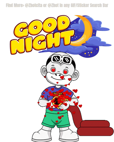 A Cartoon Monkey Is Surrounded By Hearts And The Words Good Night GIF