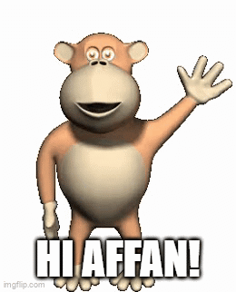 A Cartoon Monkey Is Waving With The Words Hi Affan Below It GIF