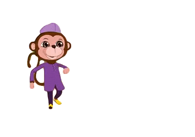 a cartoon monkey is wearing a purple hat and a purple shirt