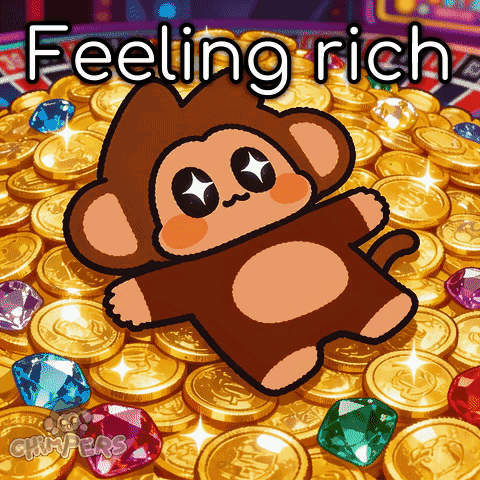 A Cartoon Monkey Laying On A Pile Of Gold Coins GIF
