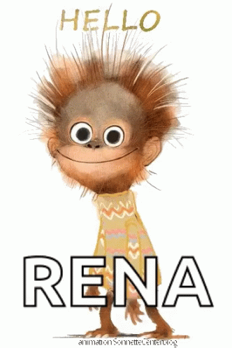 A Cartoon Monkey Says Hello Rena And Is Smiling GIF