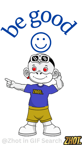 A Cartoon Monkey Wearing A Blue Shirt That Says Zhot GIF