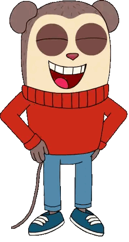 a cartoon monkey wearing a red sweater and jeans