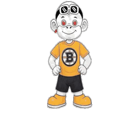 a cartoon monkey wearing a yellow shirt with a b on it