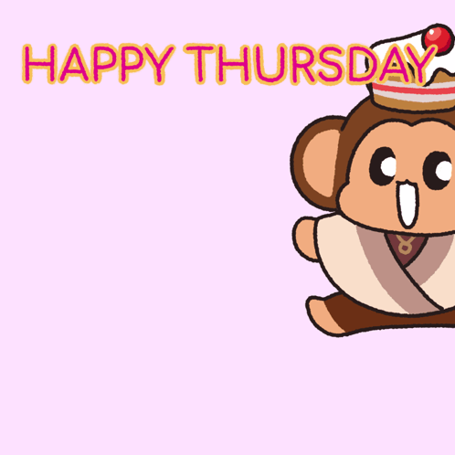 A Cartoon Monkey With A Cake On Its Head And The Words Happy Thursday GIF