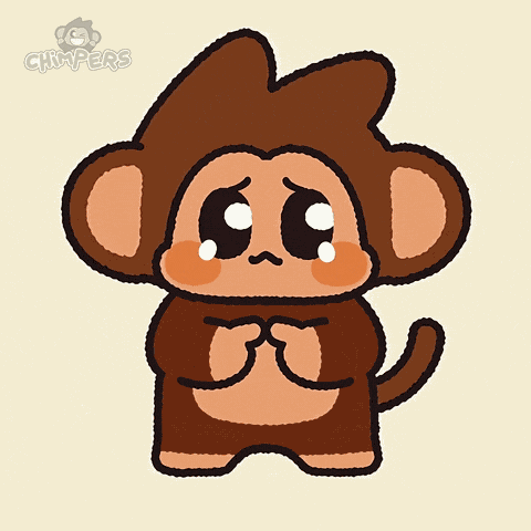 A Cartoon Monkey With A Sad Look On His Face And The Word Chimpers On The Bottom Right GIF