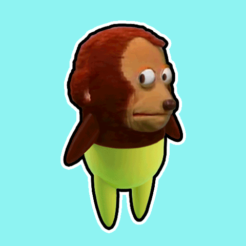 A Cartoon Monkey With Big Eyes And A Yellow Body Is Against A Blue Background GIF